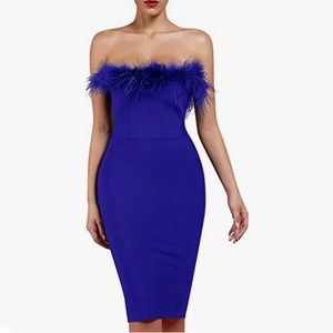 Beautiful mid length strapless feathery dress